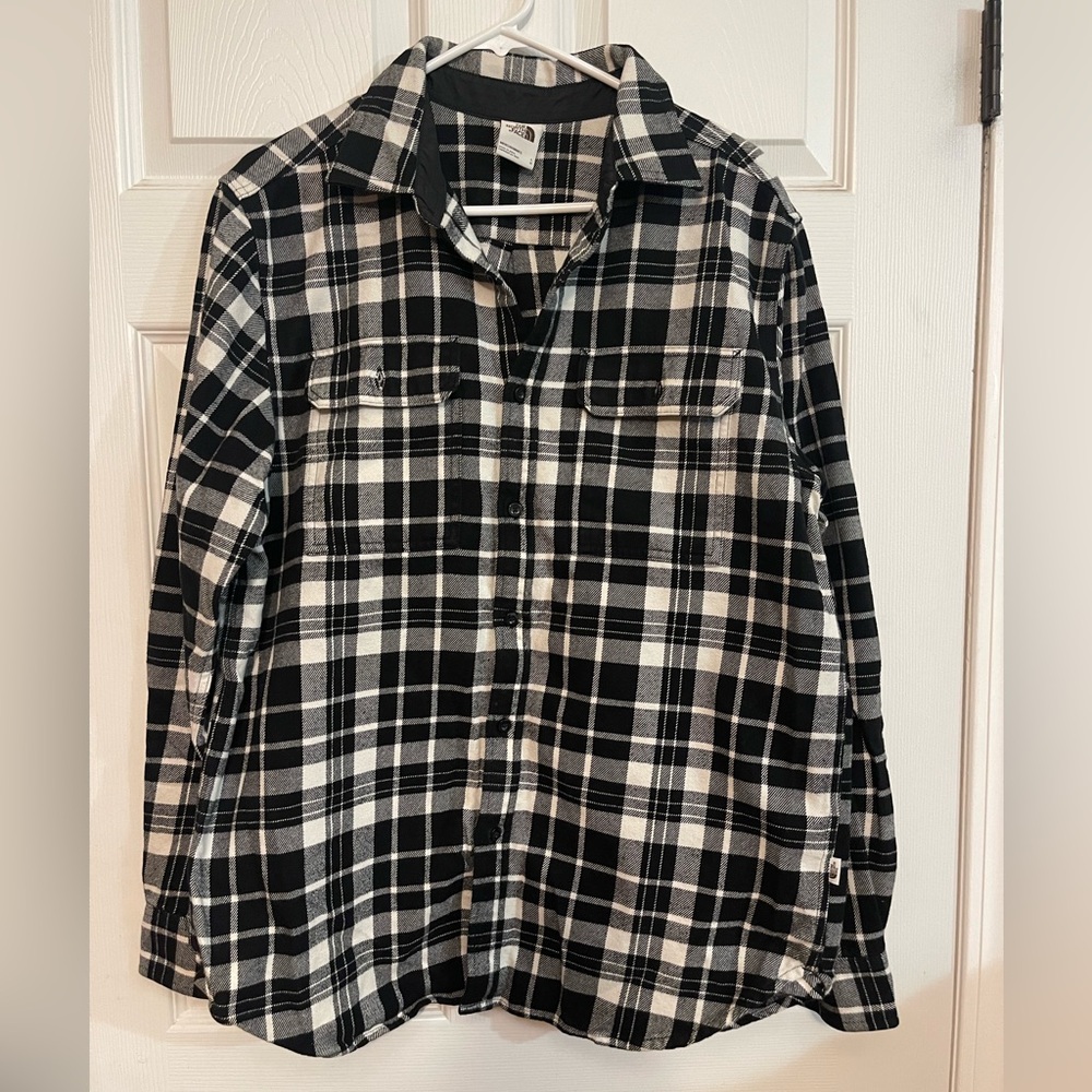 The North Face Heavy Flannel White Black Check Plaid Button Down Shirt